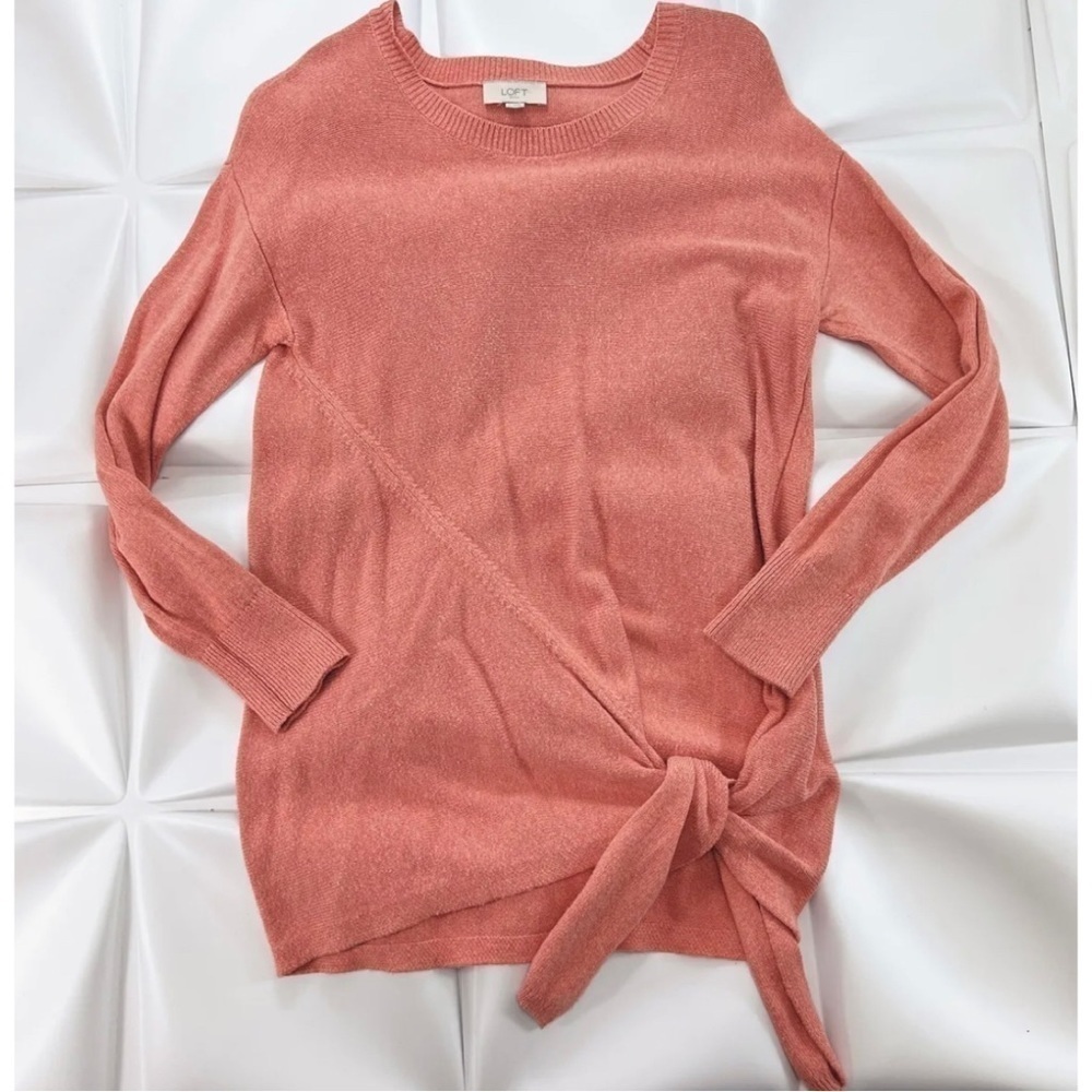 LOFT Womens Sz S Orange Tie Front Tunic Sweater  Pullover